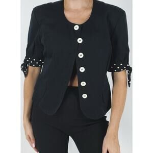 Vintage 90s Mondi Black Short Sleeve Polka Dot Detail Blazer Size 40 (US 8)